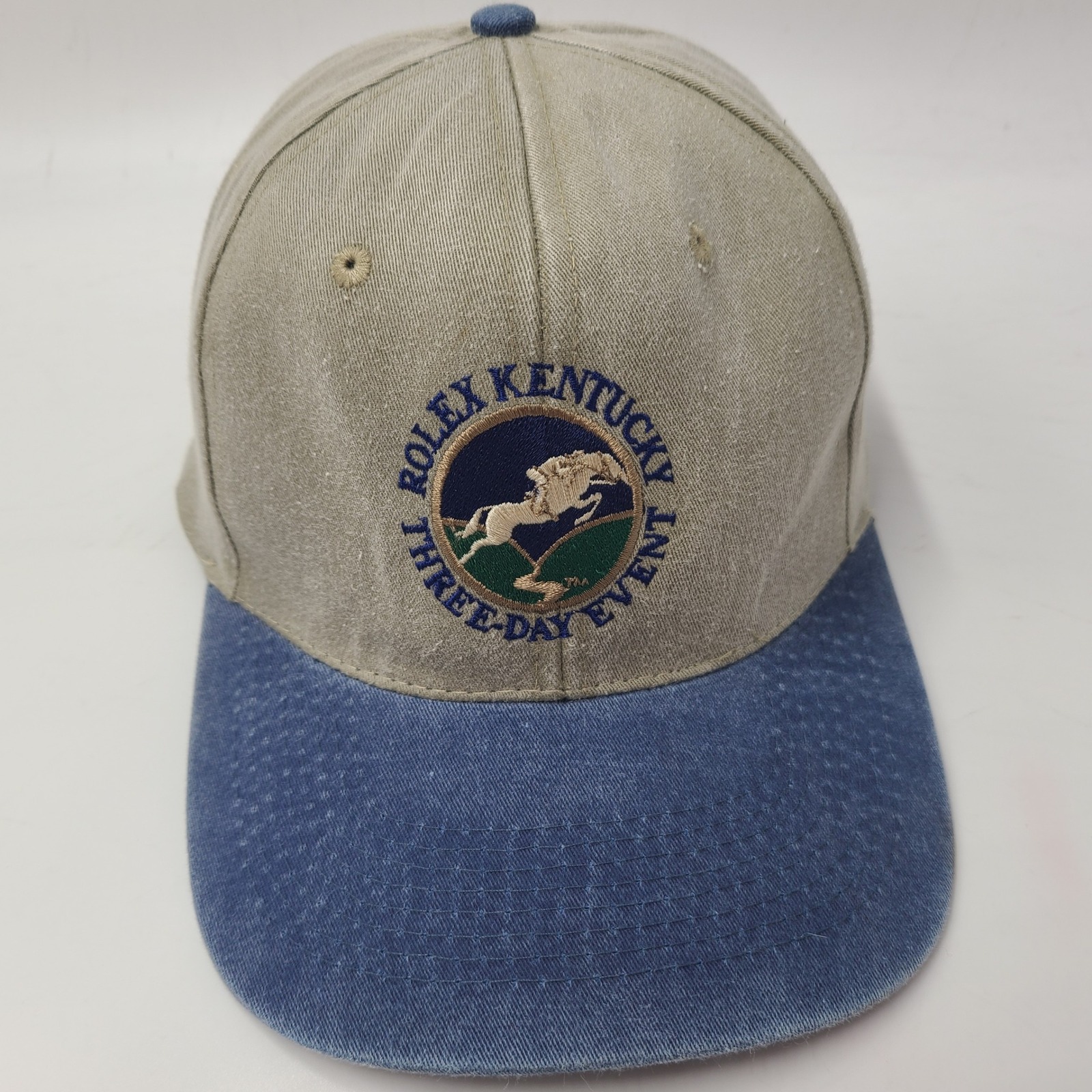 Vintage Rolex Kentucky ThreeDay Event Hat Strapback Beige Blue Derby Horse Race